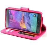 Wholesale Samsung Galaxy Note 4 Quilted Flip Leather Wallet Case w Stand and Strap (Hot Pink)